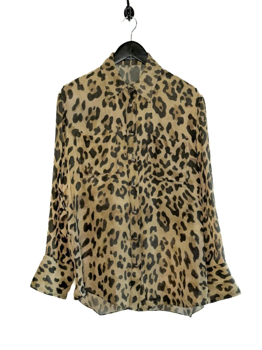 Balmain Beige Leopard Print Silk Buttoned Blouse